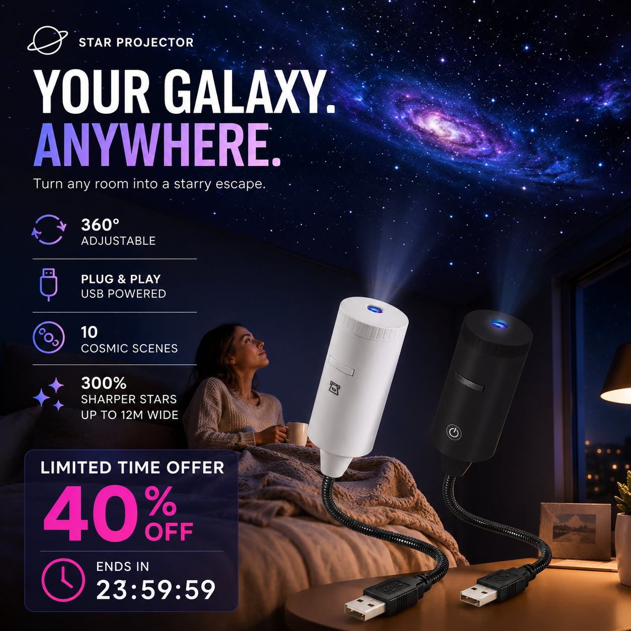 ✨ Plug-and-Play HD csillagvetítő 🥳 Több mint 50 000 elégedett felhasználó ⭐