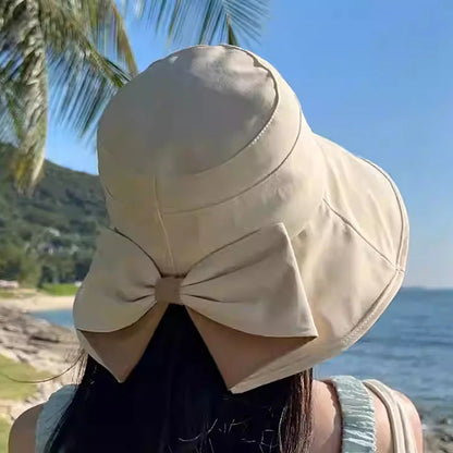 🌞👒 Védje arcát és nyakát a naptól – Női széles karimájú, összehajtható napkalap masnival – Utánvétes