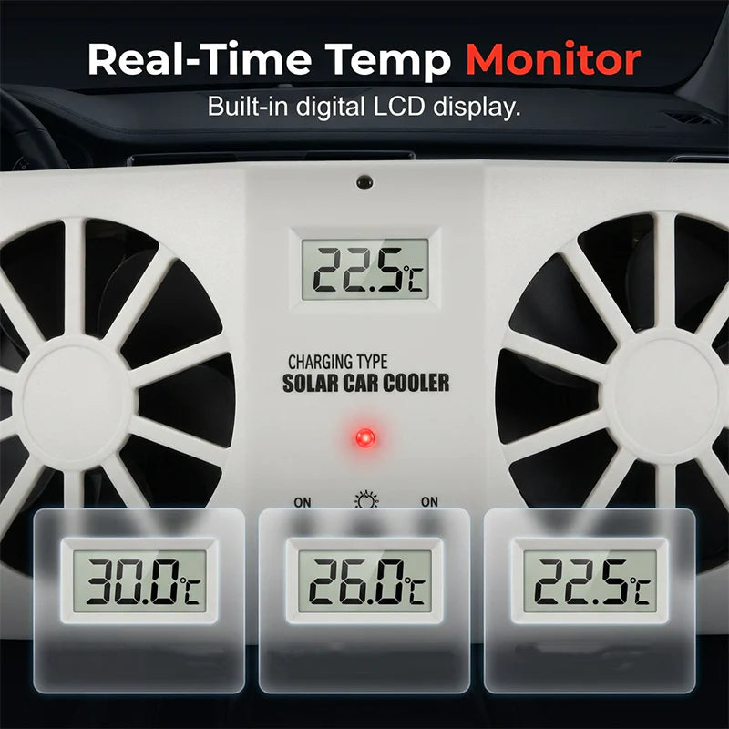 ☀️ Tartsa hűvösen kedvenc autóját – automatikus, hőmérséklet-kijelzős napenergiás szellőzőventilátor – utánvéttel 🚗💨
