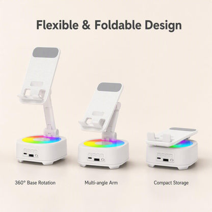 📱 4 az 1-ben forgatható asztali tartó Bluetooth hangszóróval és RGB fénnyel | DESK STAND SPEAKER