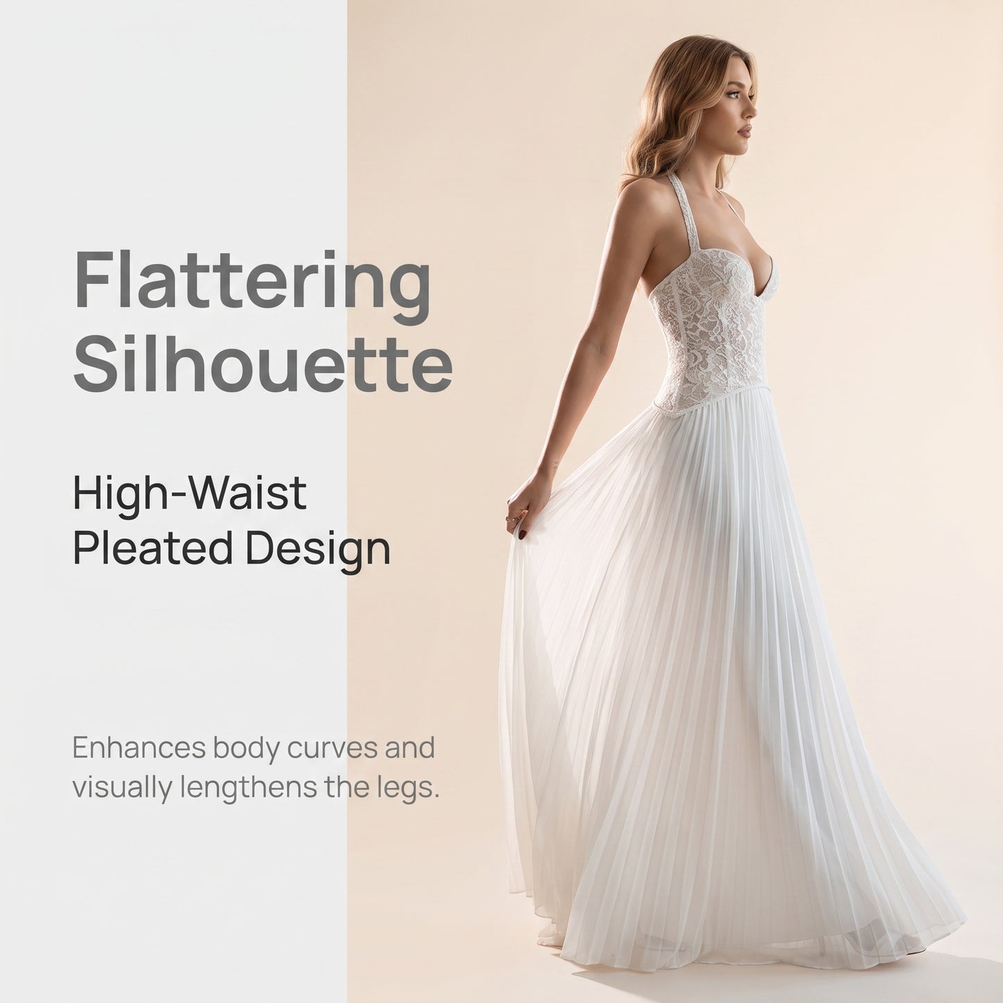 Női elegáns hátkivágásos plisszírozott ruha | SUMMERCHIC