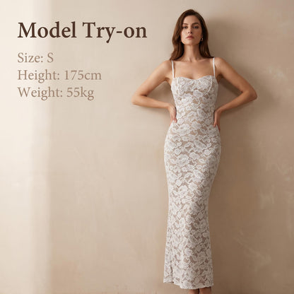 👗✨Szexi csipkés, vékony pántos, testhezálló halványka ruha