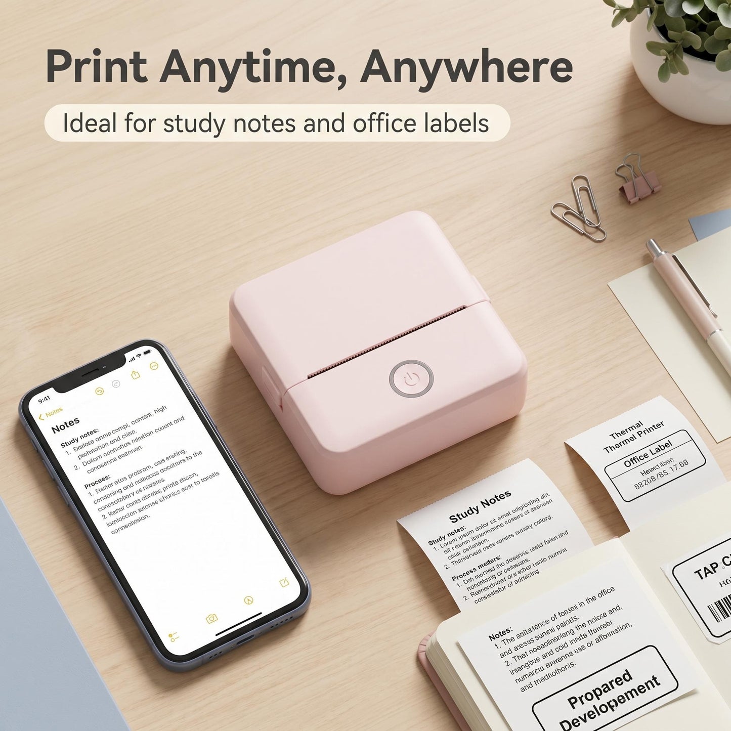 🖨️ Mini hordozható nyomtató – Bluetooth-kapcsolattal azonnal nyomtatható, nincs szükség tintapatronra/szalagra, könnyű és hordozható, tanuláshoz, irodai munkához és fényképnyomtatáshoz egyaránt alkalmas, utánvéttel fizethető