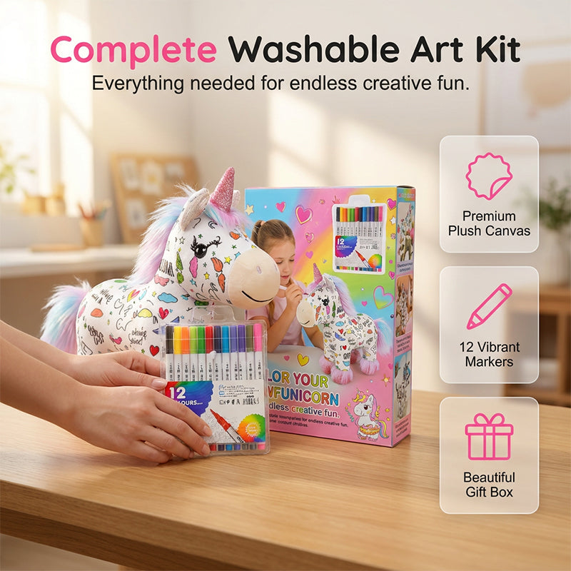 🦄🎨 Egyszarvú plüssállat kifestő készlet – Készítsd el saját kezűleg a plüssállatodat! Biztonságos, mérgező anyagoktól mentes festékek, amelyek fejlesztik a gyermekek kreativitását. Átvételkor fizethető 🧸✨