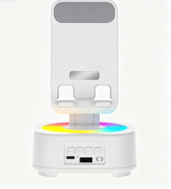 📱 4 az 1-ben forgatható asztali tartó Bluetooth hangszóróval és RGB fénnyel | DESK STAND SPEAKER
