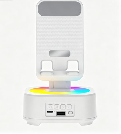 📱 4 az 1-ben forgatható asztali tartó Bluetooth hangszóróval és RGB fénnyel | DESK STAND SPEAKER