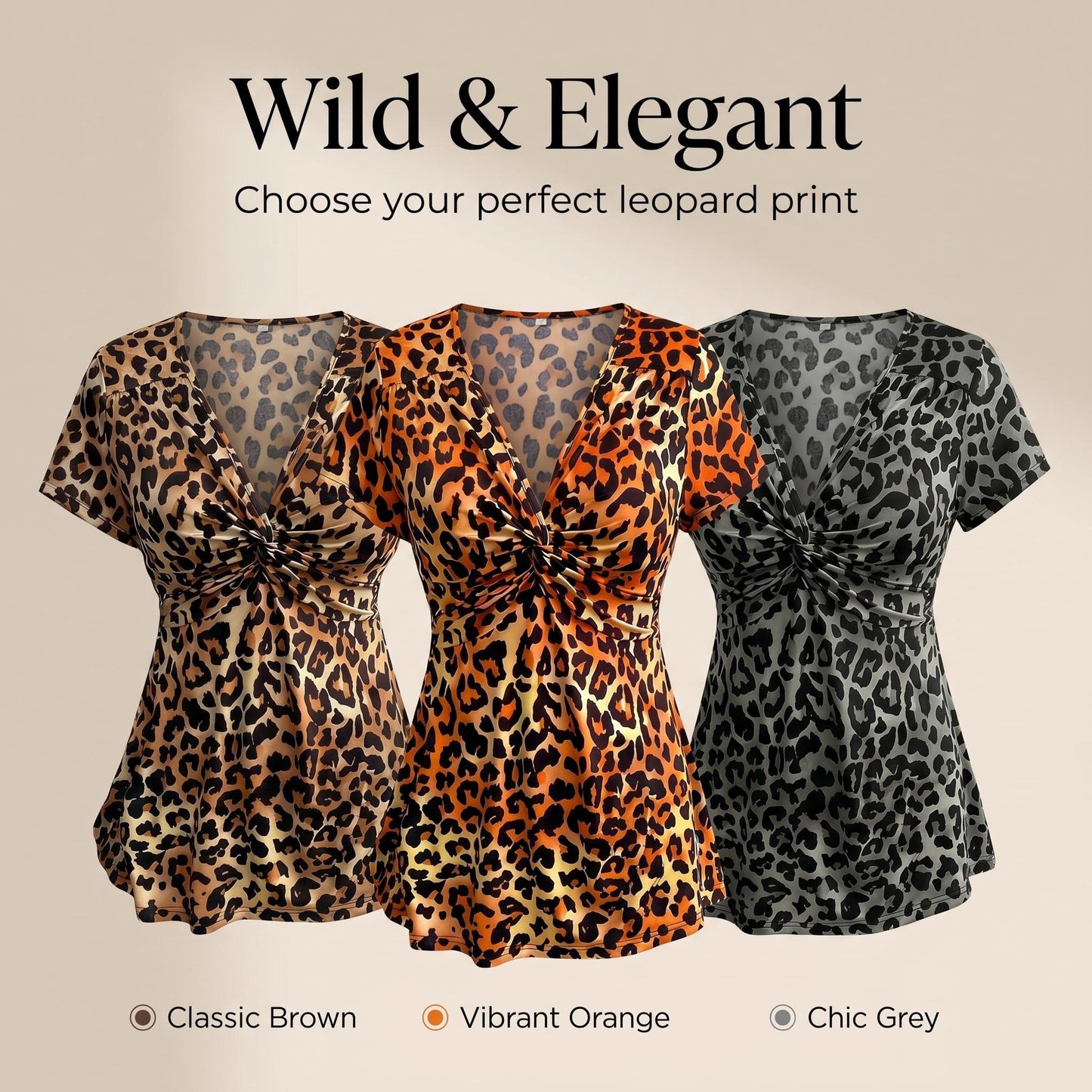 🐆Női, V-nyakú, elöl csavart, leopárdmintás felső👚