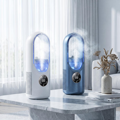 🌬️❄️ Hordozható, torony alakú jégköd-ventilátor – mikrométeres jégköddel történő hűtés