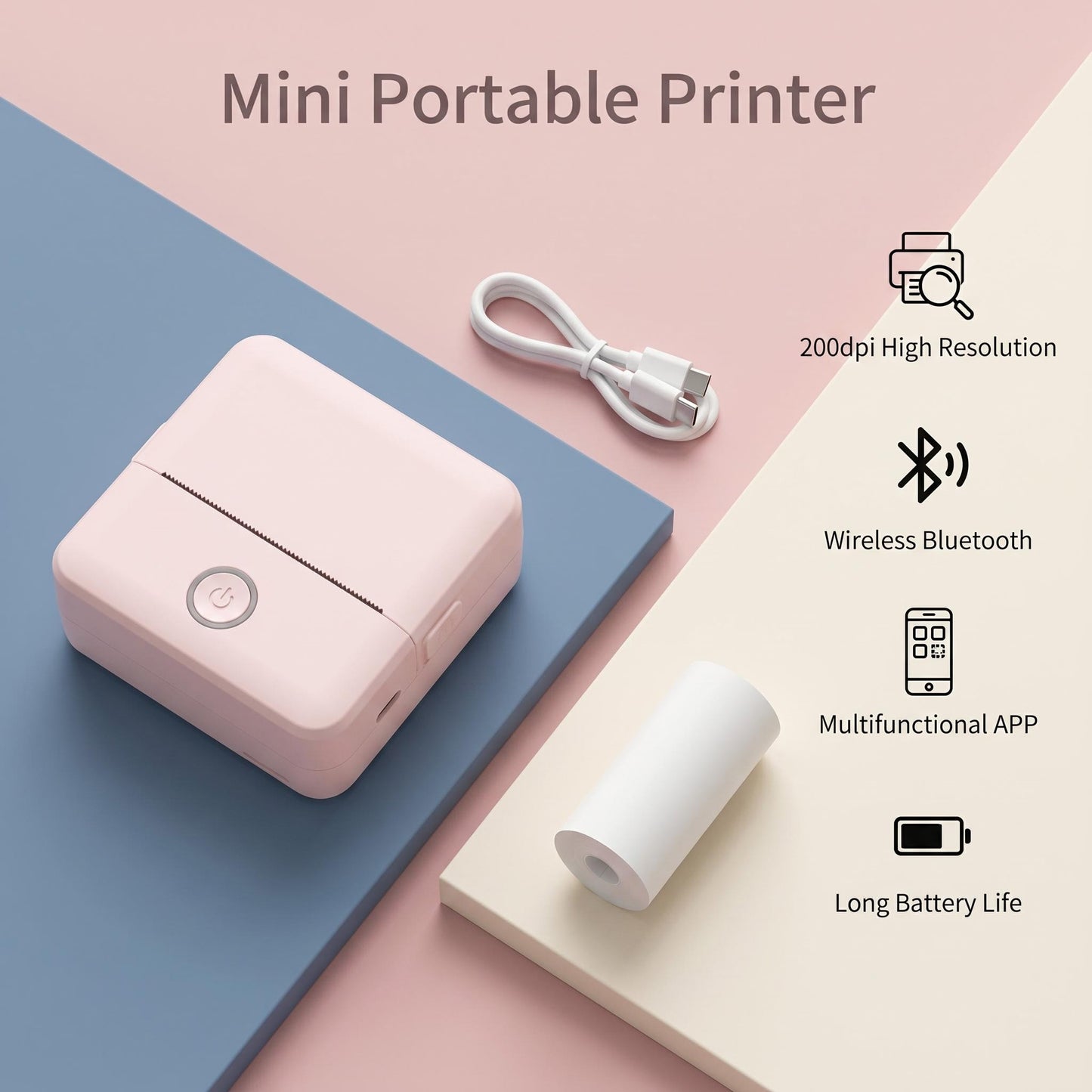 🖨️ Mini hordozható nyomtató – Bluetooth-kapcsolattal azonnal nyomtatható, nincs szükség tintapatronra/szalagra, könnyű és hordozható, tanuláshoz, irodai munkához és fényképnyomtatáshoz egyaránt alkalmas, utánvéttel fizethető