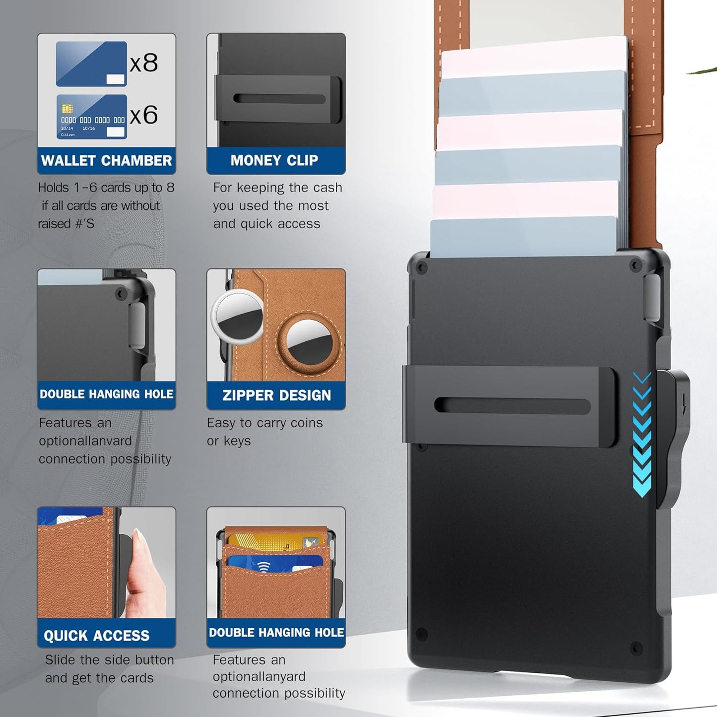 🔥 Férfi pénztárca – kinyitható alumínium burkolattal, bankjegytartóval, ultravékony bőr kártyatartóval, hitelkártyatartóval, RFID-védelemmel ellátott, kétrétes, minimalista pénztárca