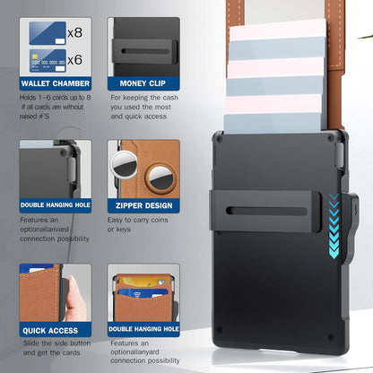 🔥 Férfi pénztárca – kinyitható alumínium burkolattal, bankjegytartóval, ultravékony bőr kártyatartóval, hitelkártyatartóval, RFID-védelemmel ellátott, kétrétes, minimalista pénztárca