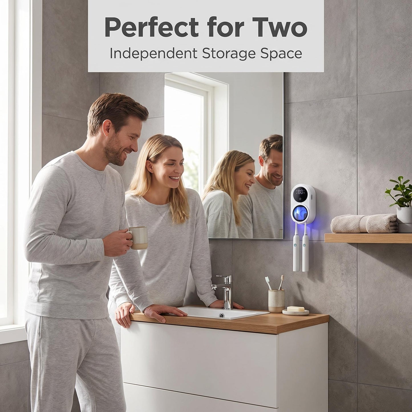 🦷✨ Mini otthoni intelligens, kétfogásos UV-fertőtlenítő fogkefetartó – teljesen automatikus, falra szerelhető, 99,2%-os hatékonyságú UV-C fertőtlenítés, szárítás a penészesedés megelőzésére, fúrás nélküli felszerelés, utánvéttel