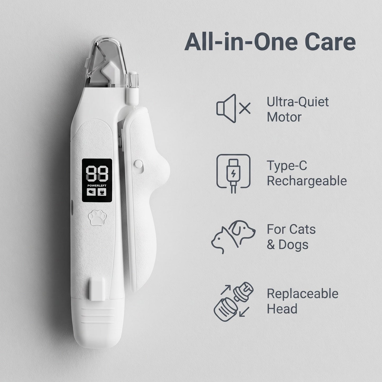 🐾✂️ Intelligens LED-es állat-körömvágó – Erős fényű LED világítja meg a vérvonalat, így a sötét körmök is jól láthatók, USB-ről tölthető, utánvéttel fizethető 💡💪