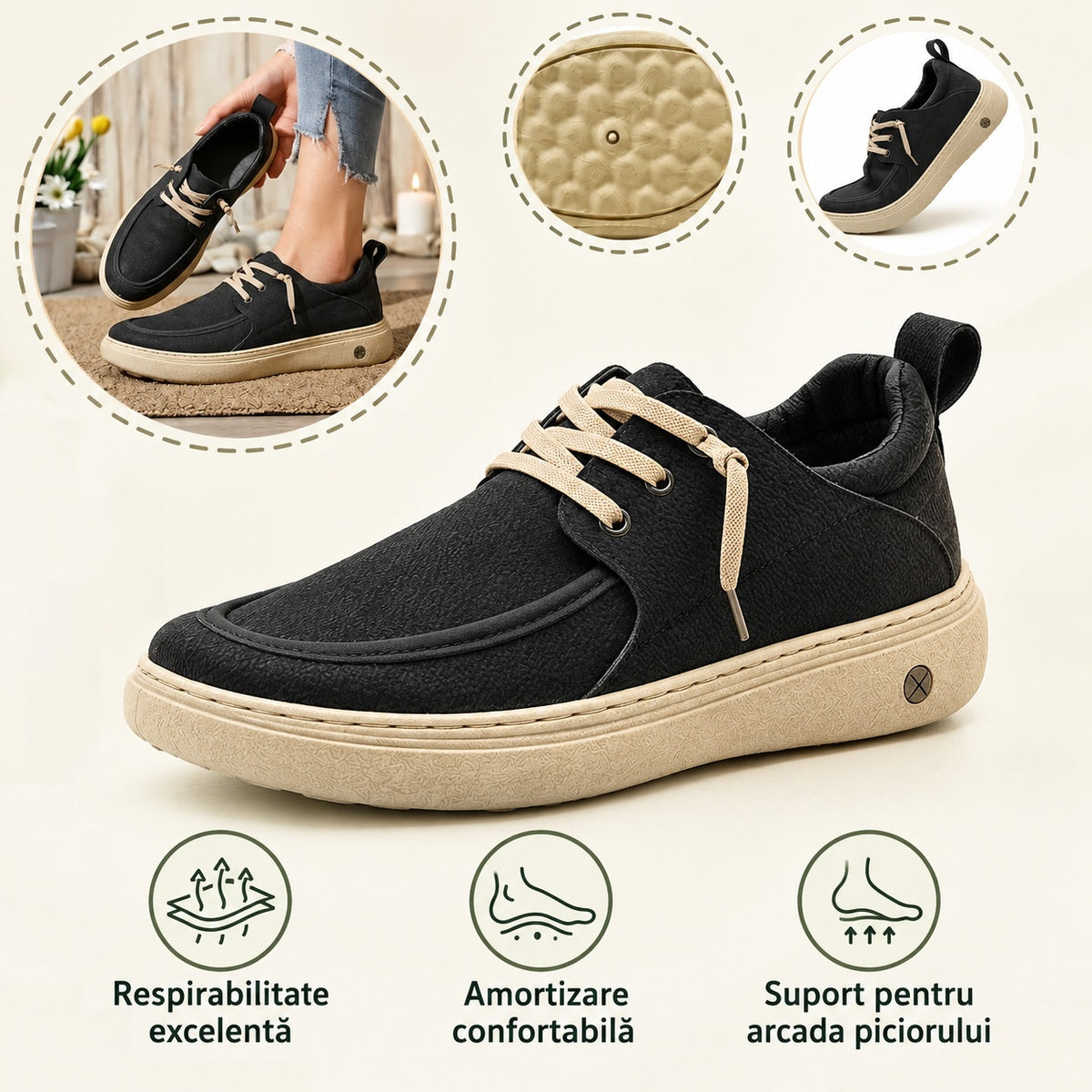 🎁Ultima zi pentru a te bucura de o reducere de 50%, nu o rata! ⏰Fabricați din piele de vițel australiană🐂Suport pentru picioare - ameliorează durerea de picioare✅Impermeabili și antiderapanți, confortabili la mers✅Eleganți și versatili.