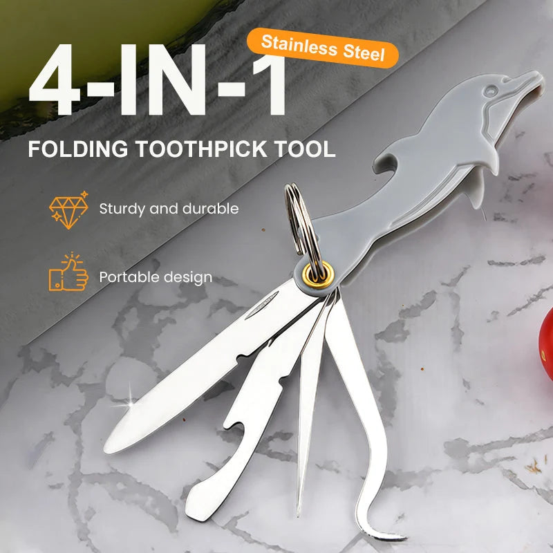 🐬 4 az 1-ben összecsukható rozsdamentes acél szájápoló szerszám szett | DENTAL TOOL