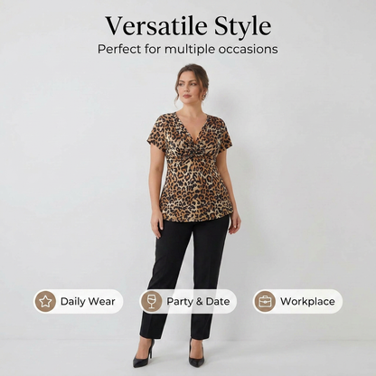 🐆Női, V-nyakú, elöl csavart, leopárdmintás felső👚