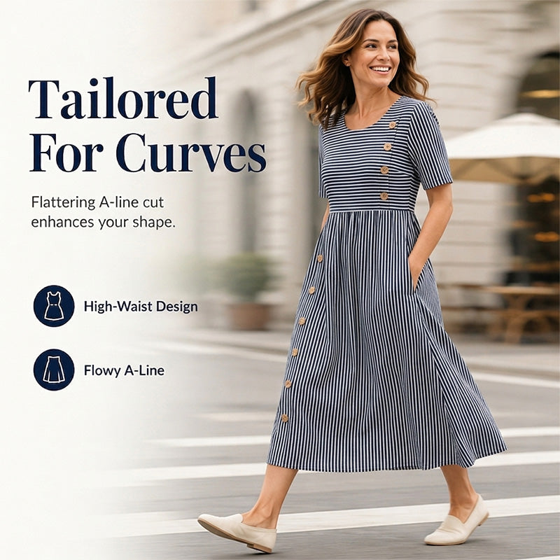 Kényelmes női csíkos hétköznapi ruha | DRESS