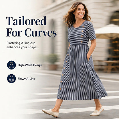 Kényelmes női csíkos hétköznapi ruha | DRESS