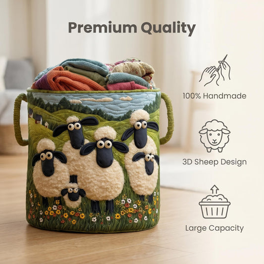 🧺🐑 Kézzel varrt „Bárányparadicsom” szennyeskosár – 100% pamut anyagból, összecsukható és hordozható, utánvéttel