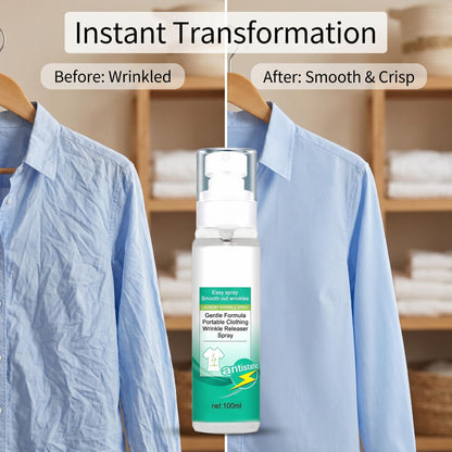 👔✨ Ránctalanító spray – Kíméletes összetételű, vasalás nélkül, egy spricceléssel kisimítja a ráncokat, hordozható kis kiszerelés, utánvéttel