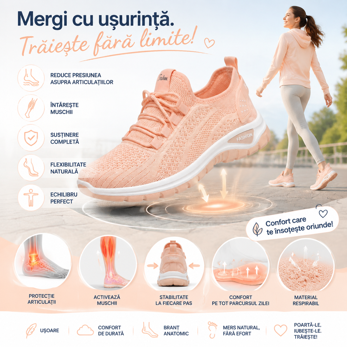 🔥Noutăți, astăzi la jumătate de preț pentru o perioadă limitată | Design ergonomic ✅Absorbție superioară a șocurilor ✅Corecție a mersului ✅Confortabile și versatile
