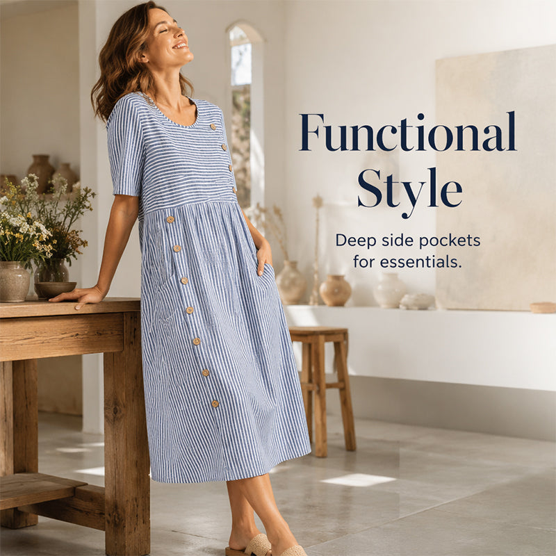 Kényelmes női csíkos hétköznapi ruha | DRESS