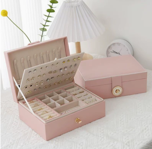 💍📦 Nagy űrtartalmú ékszerdoboz fülbevalókhoz és fülcsapokhoz – egyszerű, európai stílusú, kétszintes ékszeres doboz