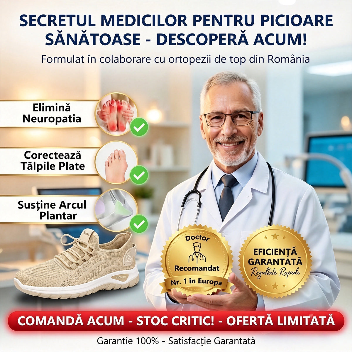 🔥Noutăți, astăzi la jumătate de preț pentru o perioadă limitată | Design ergonomic ✅Absorbție superioară a șocurilor ✅Corecție a mersului ✅Confortabile și versatile